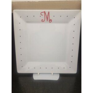 Square Tesco Serving Plate Hand Painted Monogram Letter M